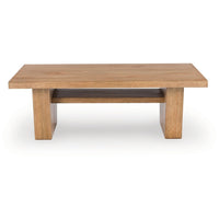 Kris Coffee Table, 55 Inch Rectangular, Tapered Legs, Light Brown - BM349013