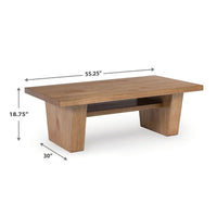 Kris Coffee Table, 55 Inch Rectangular, Tapered Legs, Light Brown - BM349013