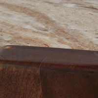 Dore Coffee Table, 36 Inch Round Marble Top, Angled Legs, Brown Wood - BM349016