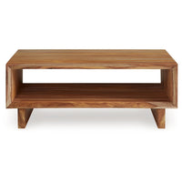 Donni Coffee Table with Shelf, 46 Inch Rectangular, Panel Legs, Brown Wood - BM349018