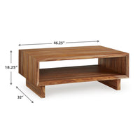 Donni Coffee Table with Shelf, 46 Inch Rectangular, Panel Legs, Brown Wood - BM349018