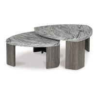 Morey Nesting Stacked Coffee Table Set, Gray Faux Marble, Cantilever - BM349020