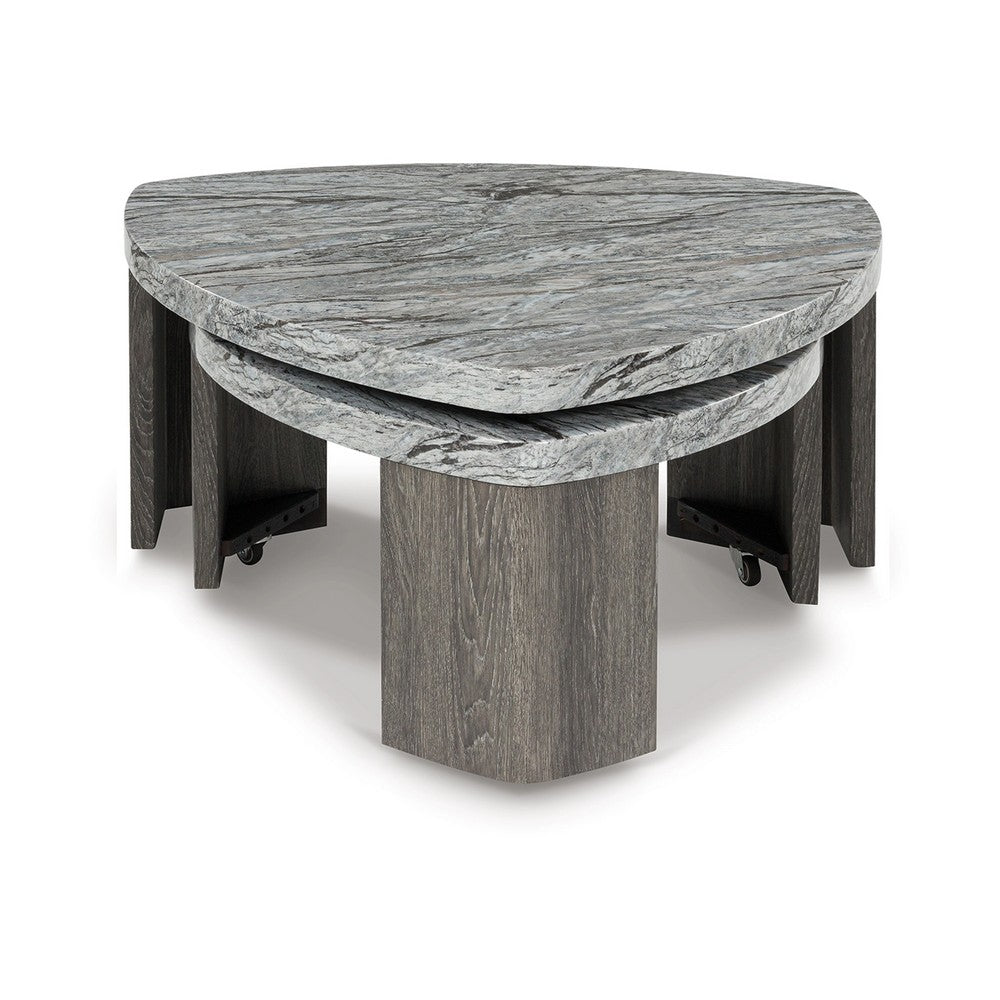 Morey Nesting Stacked Coffee Table Set, Gray Faux Marble, Cantilever - BM349020