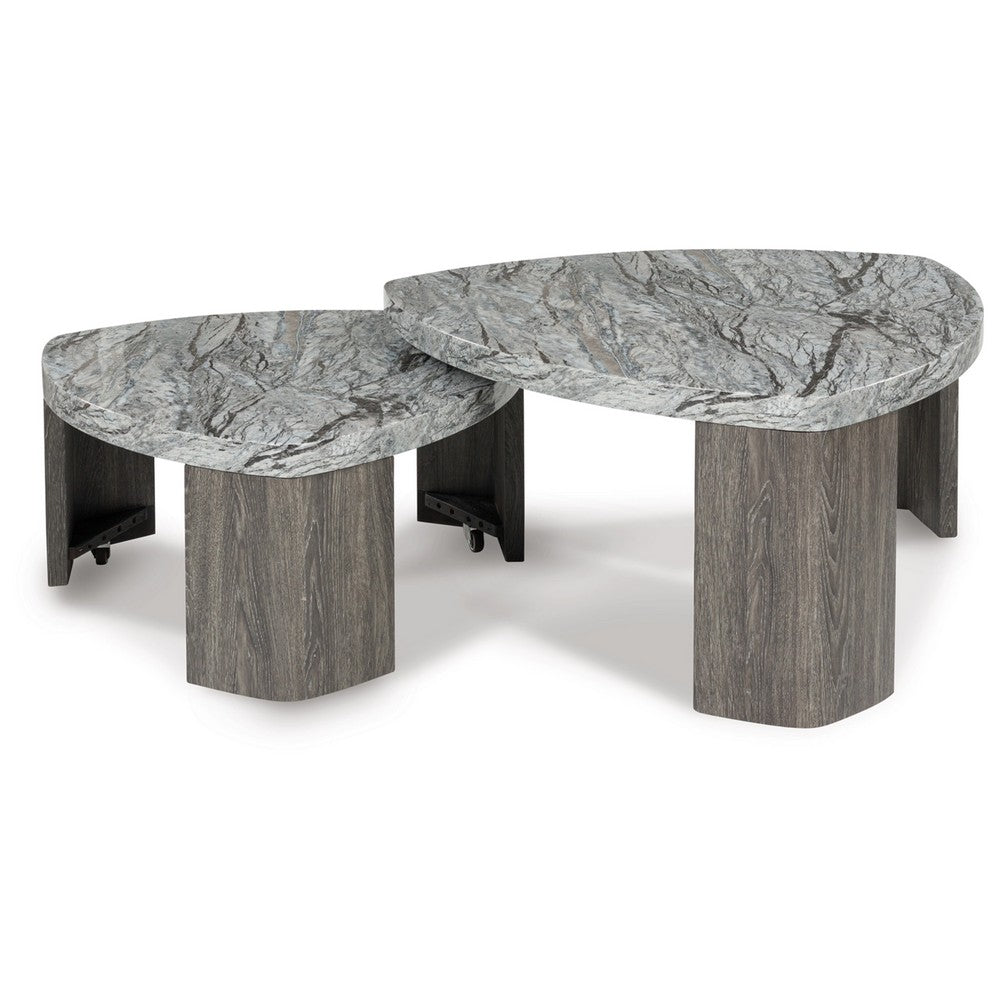 Morey Nesting Stacked Coffee Table Set, Gray Faux Marble, Cantilever - BM349020