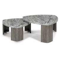 Morey Nesting Stacked Coffee Table Set, Gray Faux Marble, Cantilever - BM349020