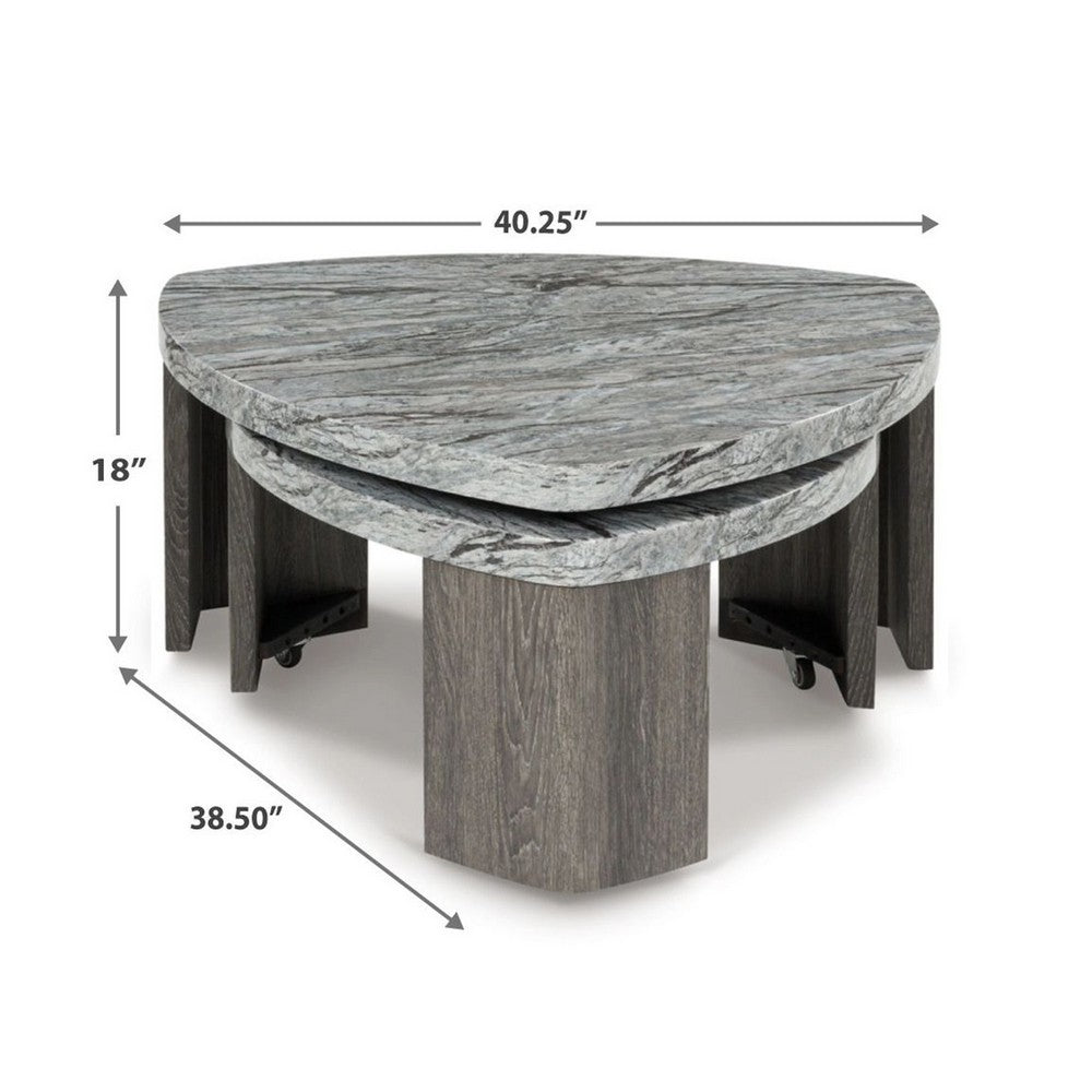 Morey Nesting Stacked Coffee Table Set, Gray Faux Marble, Cantilever - BM349020
