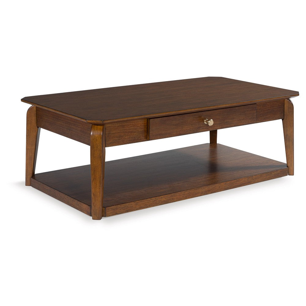 Mour Coffee Table with Casters and Drawer, 50 Inch Rectangular, Brown - BM349021