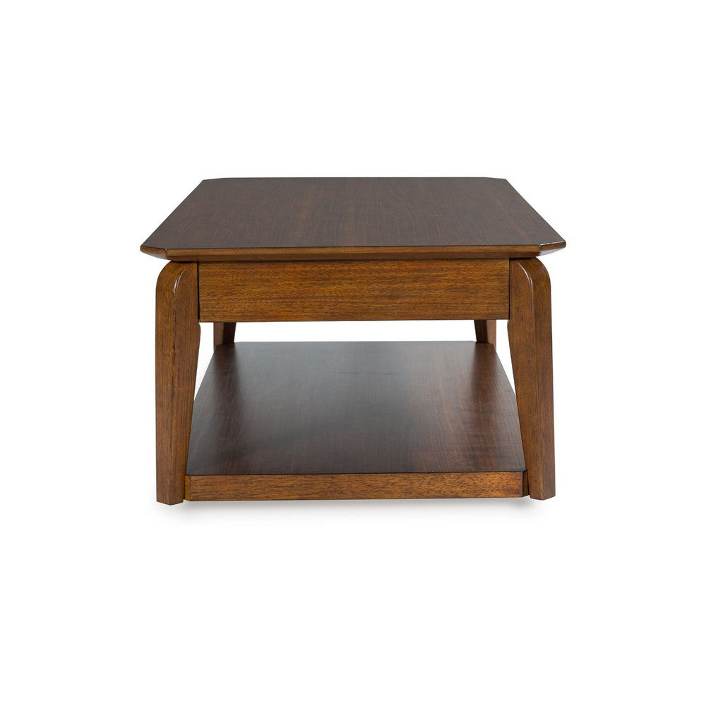 Mour Coffee Table with Casters and Drawer, 50 Inch Rectangular, Brown - BM349021