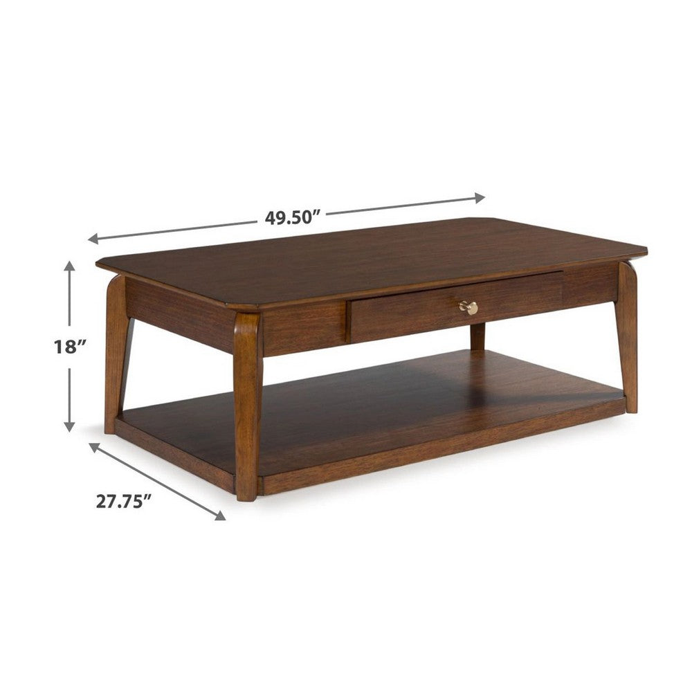 Mour Coffee Table with Casters and Drawer, 50 Inch Rectangular, Brown - BM349021