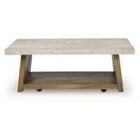 Beda Coffee Table with Casters, Shelf, 48 Inch Rectangular, Brown Wood - BM349022