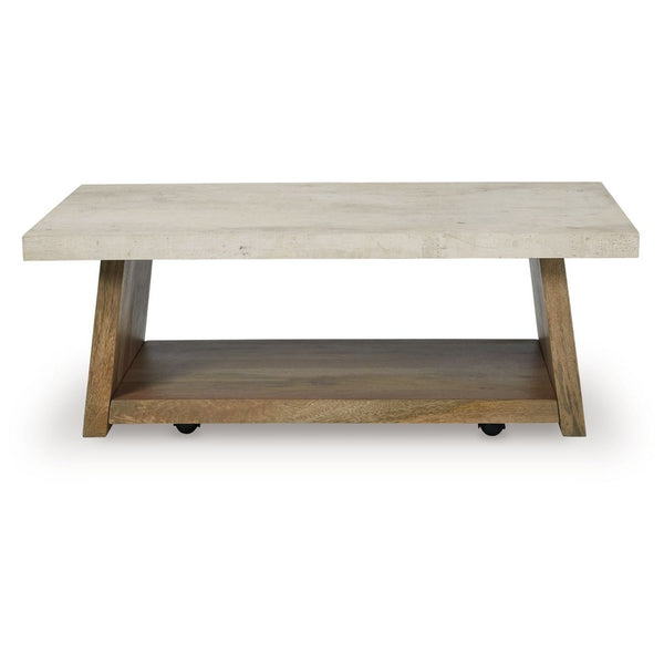 Beda Coffee Table with Casters, Shelf, 48 Inch Rectangular, Brown Wood - BM349022