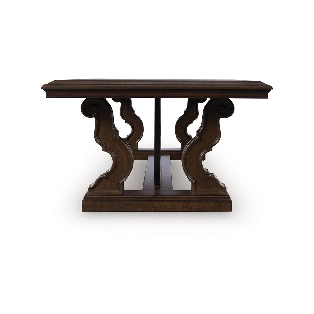 May 56 Inch Rectangular Coffee Table, Elegant Scrolled Base, Brown - BM349026
