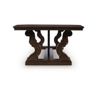 May 56 Inch Rectangular Coffee Table, Elegant Scrolled Base, Brown - BM349026