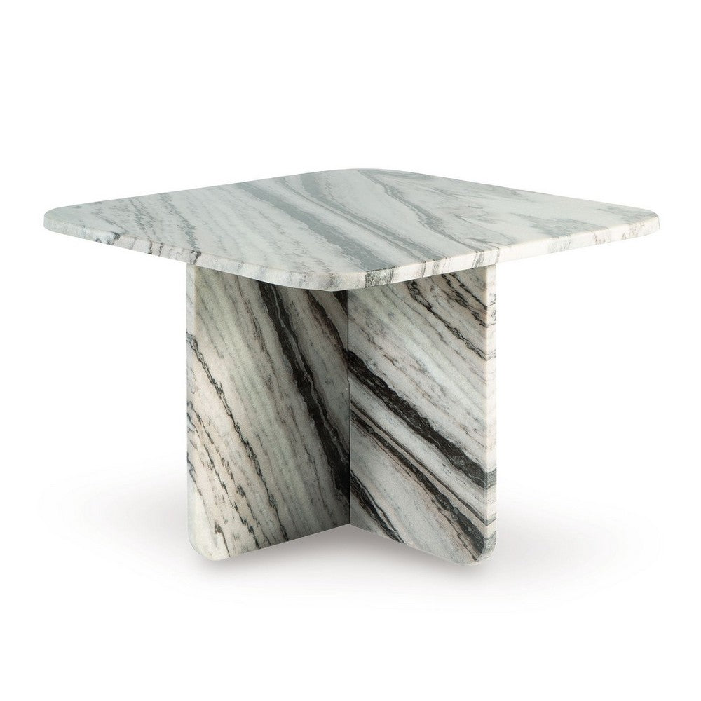 Eton Accent Coffee Table, 26 Inch Square, Panel Legs, Artisan White Marble - BM349027