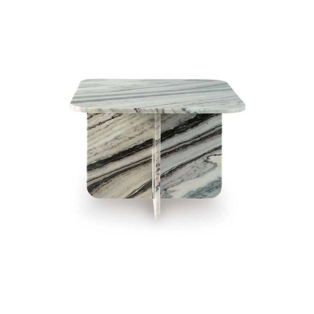 Eton Accent Coffee Table, 26 Inch Square, Panel Legs, Artisan White Marble - BM349027