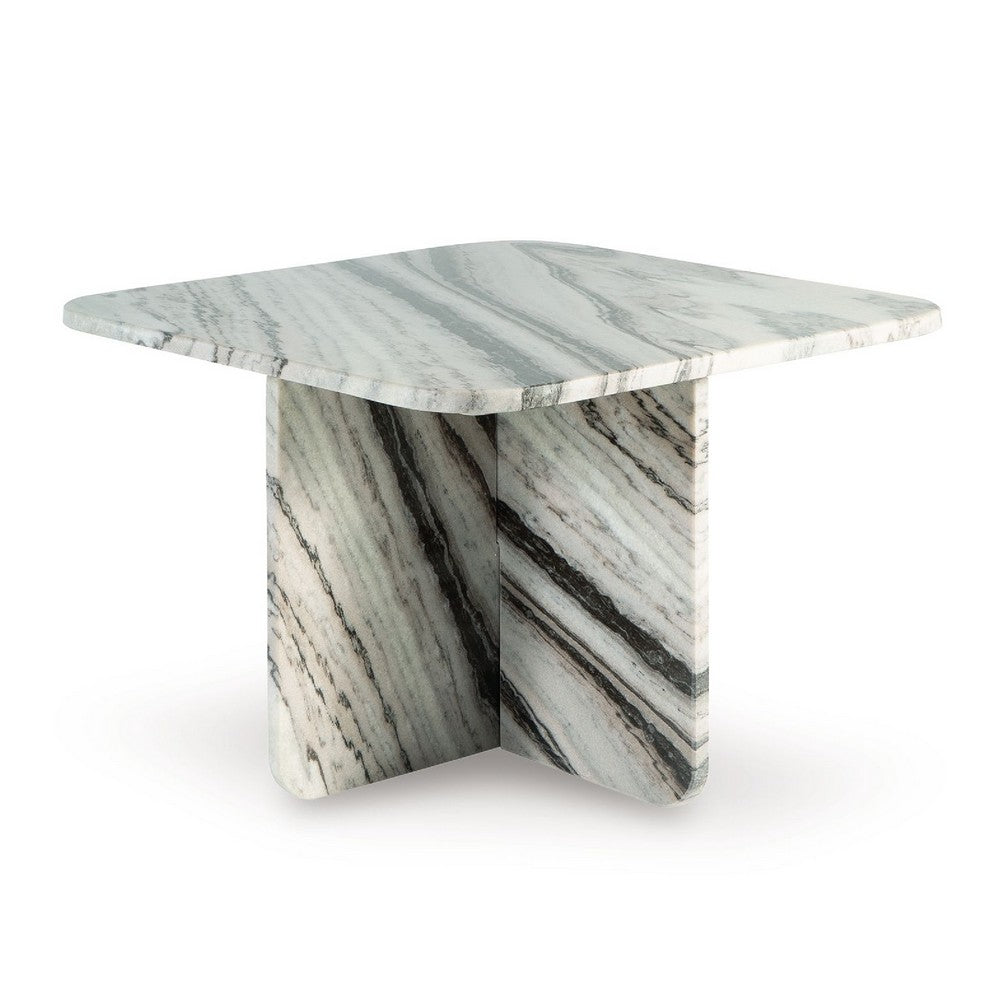 Eton Accent Coffee Table, 26 Inch Square, Panel Legs, Artisan White Marble - BM349027