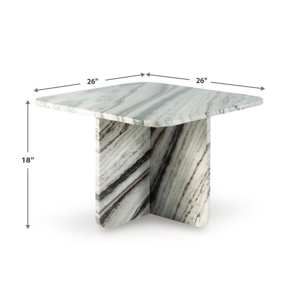 Eton Accent Coffee Table, 26 Inch Square, Panel Legs, Artisan White Marble - BM349027