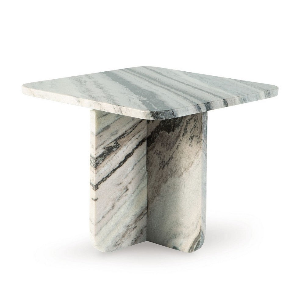 Eton Accent Coffee Table, 18 Inch Square, Panel Legs, Artisan White Marble - BM349028
