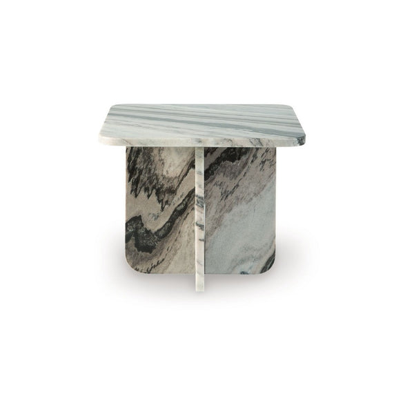 Eton Accent Coffee Table, 18 Inch Square, Panel Legs, Artisan White Marble - BM349028