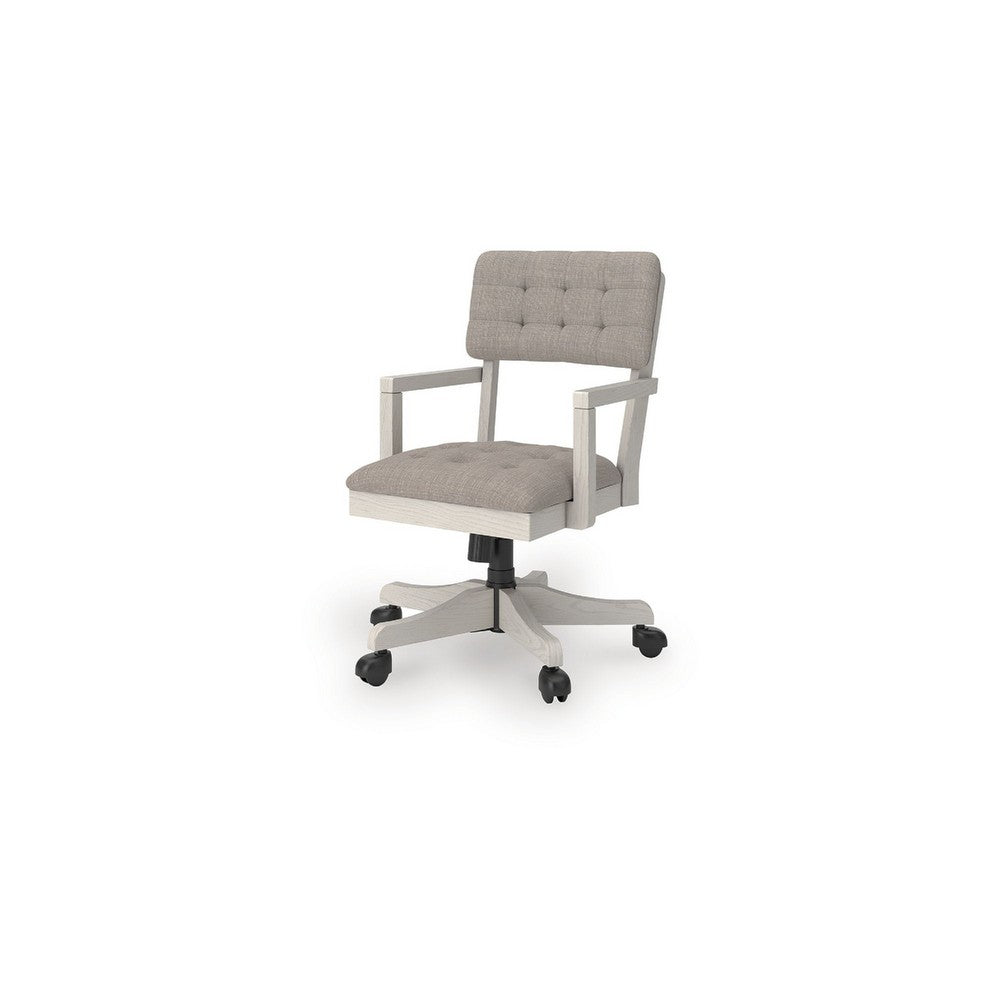 Lea Rolling Office Chair, Adjustable Height, Light Gray Tufted Open Back - BM349033