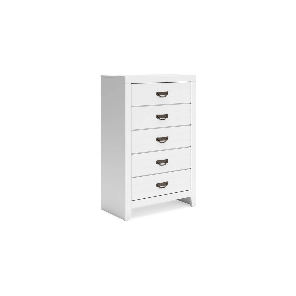 Feo Tall Dresser Chest, 5 Drawers with Dark Bronze Drop Handles, White - BM349035
