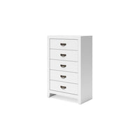 Feo Tall Dresser Chest, 5 Drawers with Dark Bronze Drop Handles, White - BM349035