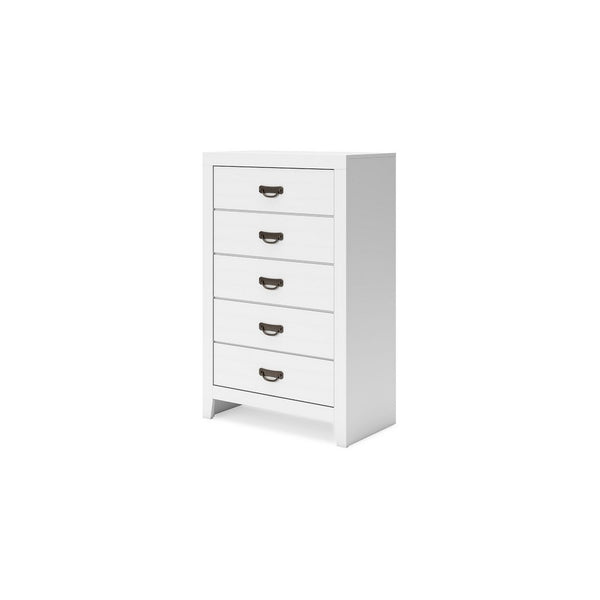 Feo Tall Dresser Chest, 5 Drawers with Dark Bronze Drop Handles, White - BM349035
