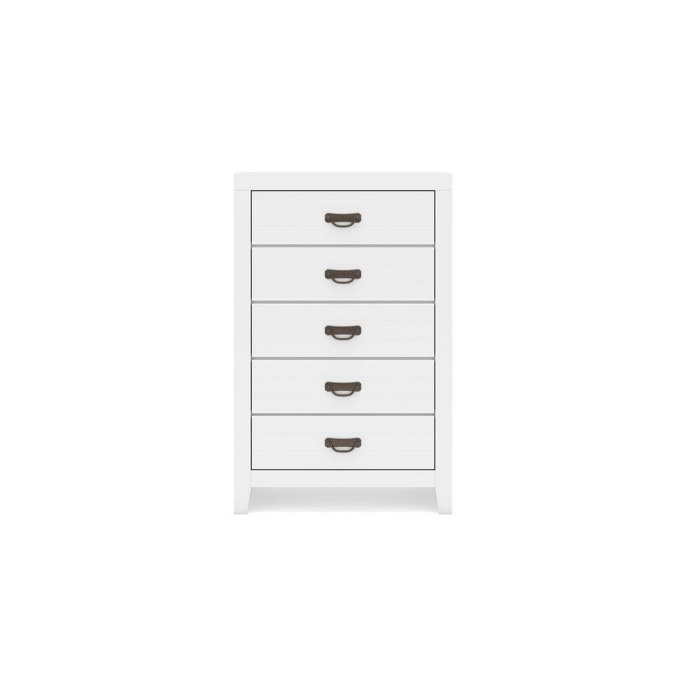 Feo Tall Dresser Chest, 5 Drawers with Dark Bronze Drop Handles, White - BM349035