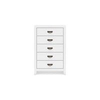 Feo Tall Dresser Chest, 5 Drawers with Dark Bronze Drop Handles, White - BM349035