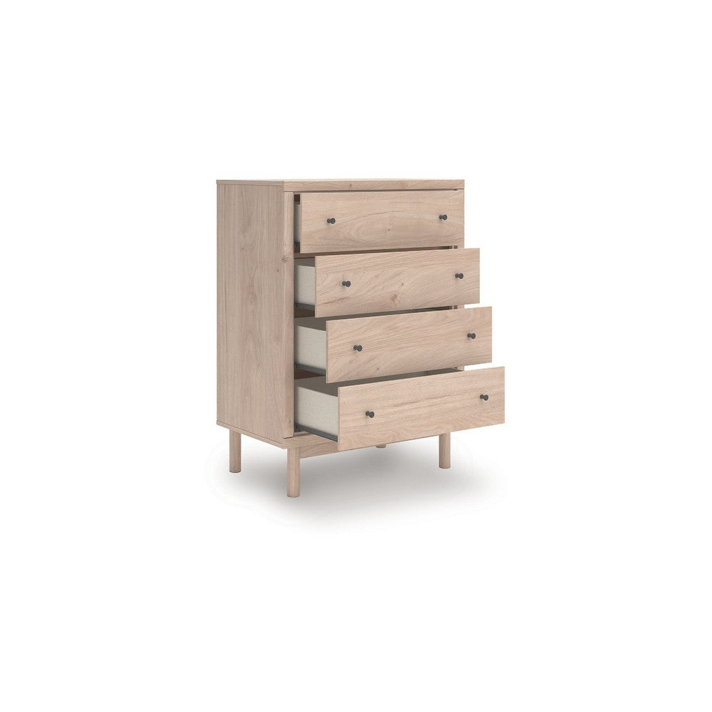Rox Tall Dresser Chest, 4 Drawers with Black Metal Knobs, Tan Brown - BM349045