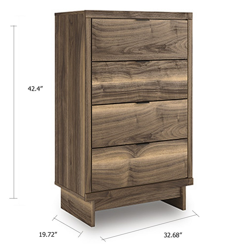 Lina Tall Dresser Chest, 4 Drawers Integrated Pulls, Natural Wood Brown - BM349046