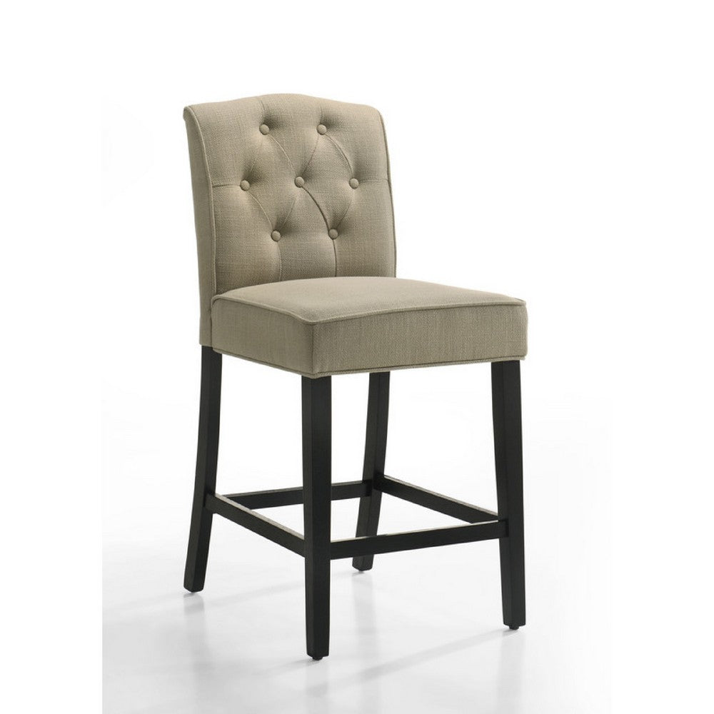 Kiy Counter Height Chair Set of 2, Tufted Beige Seat, Black Wood Legs - BM349058