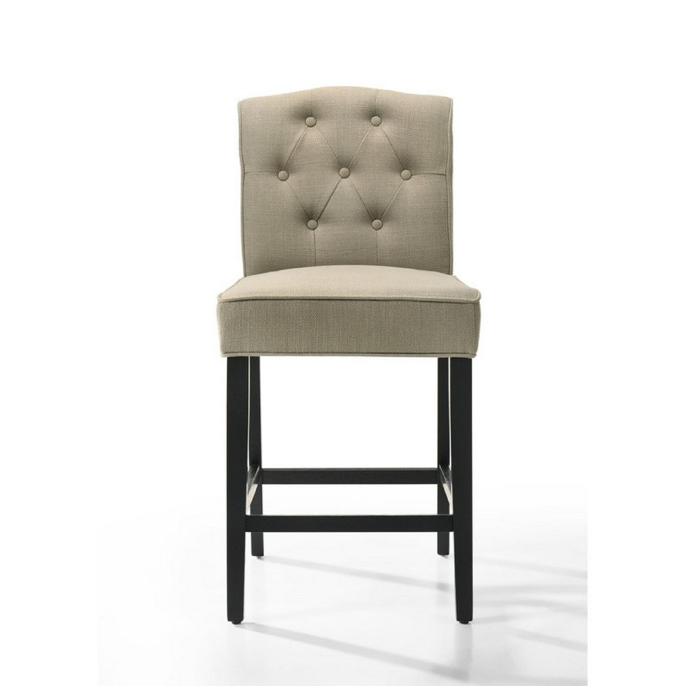 Kiy Counter Height Chair Set of 2, Tufted Beige Seat, Black Wood Legs - BM349058