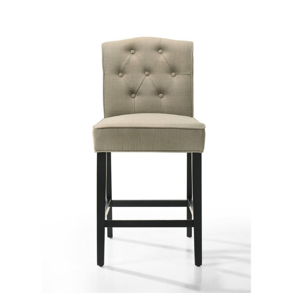 Kiy Counter Height Chair Set of 2, Tufted Beige Seat, Black Wood Legs - BM349058