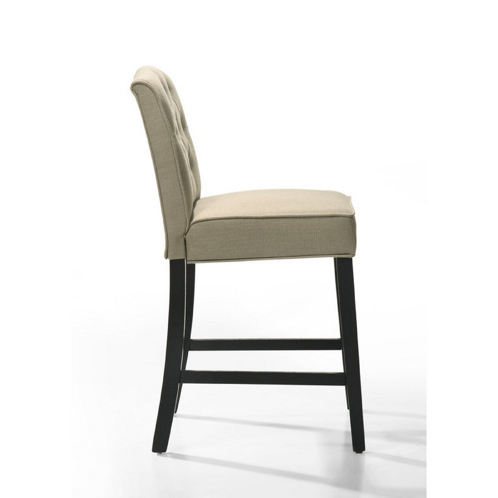 Kiy Counter Height Chair Set of 2, Tufted Beige Seat, Black Wood Legs - BM349058