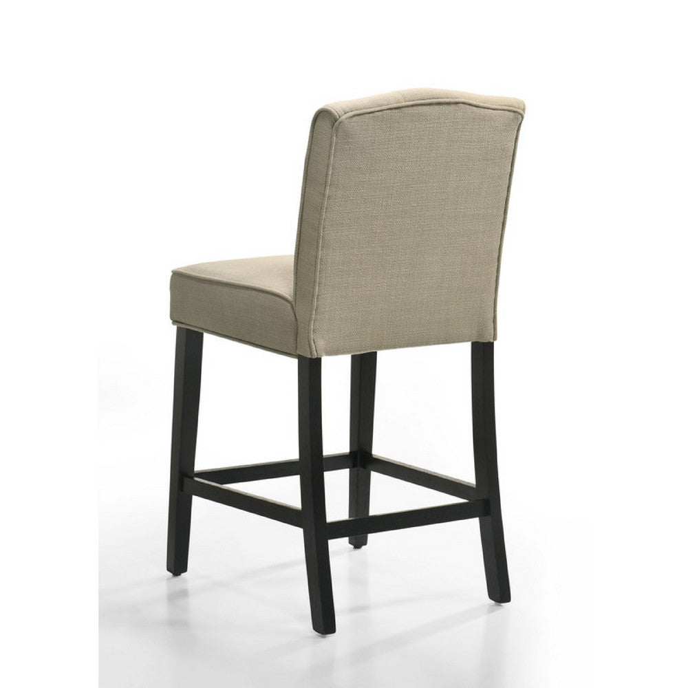 Kiy Counter Height Chair Set of 2, Tufted Beige Seat, Black Wood Legs - BM349058