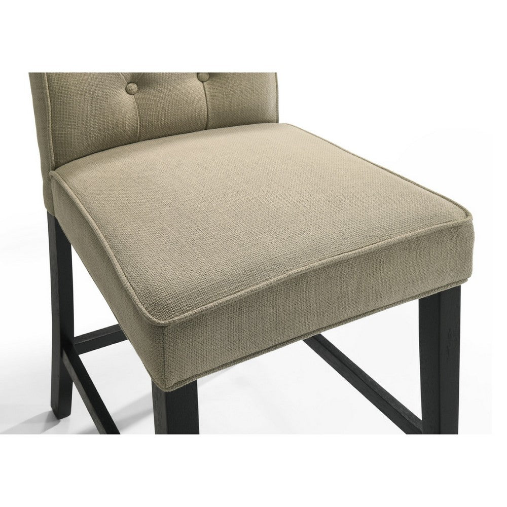 Kiy Counter Height Chair Set of 2, Tufted Beige Seat, Black Wood Legs - BM349058