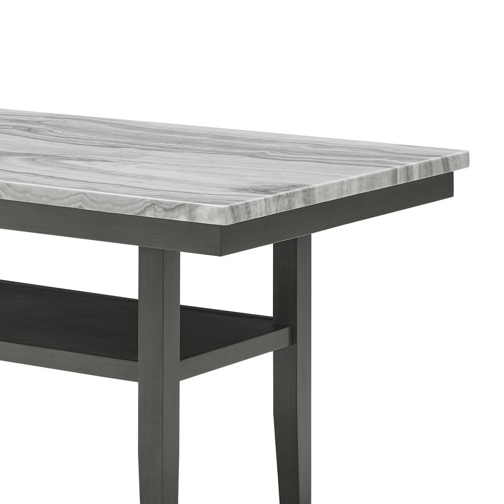 Jeny Counter Height Dining Table, 60 Inch Faux Marble Top, Dark Gray - BM349063