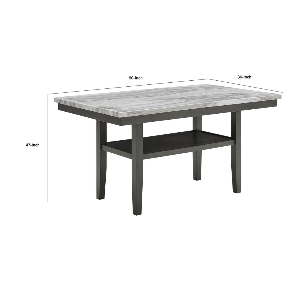 Jeny Counter Height Dining Table, 60 Inch Faux Marble Top, Dark Gray - BM349063
