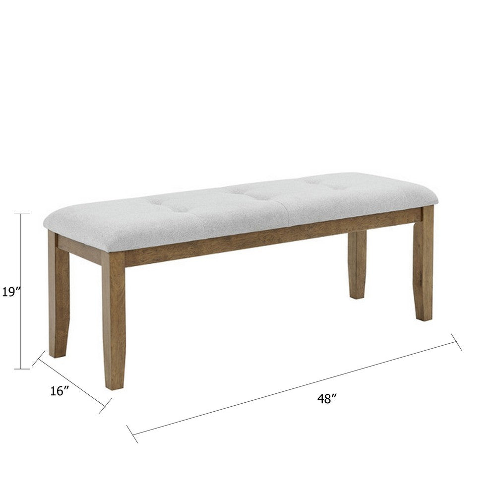 Meny Dining Bench, Tufted Light Gray Seat, 48 Inch Walnut Oak Brown - BM349067