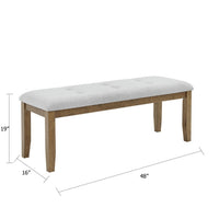 Meny Dining Bench, Tufted Light Gray Seat, 48 Inch Walnut Oak Brown - BM349067