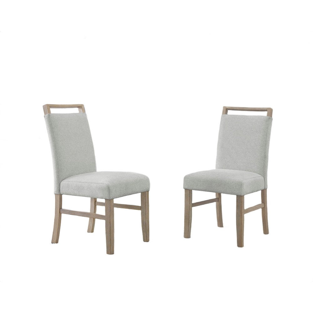 Teny Dining Chair Set of 2, Light Gray Seat, Open Rail Back, Oak Brown - BM349070