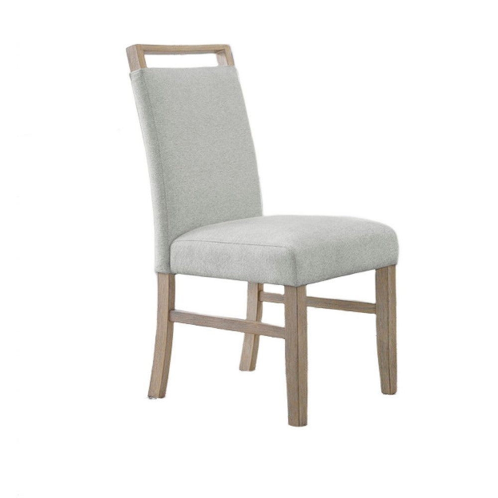 Teny Dining Chair Set of 2, Light Gray Seat, Open Rail Back, Oak Brown - BM349070