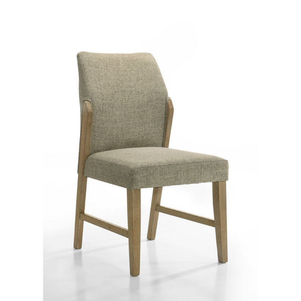 Lemy Dining Chair Set of 2, Beige Linen Upholstery, Oak Brown Finish - BM349073