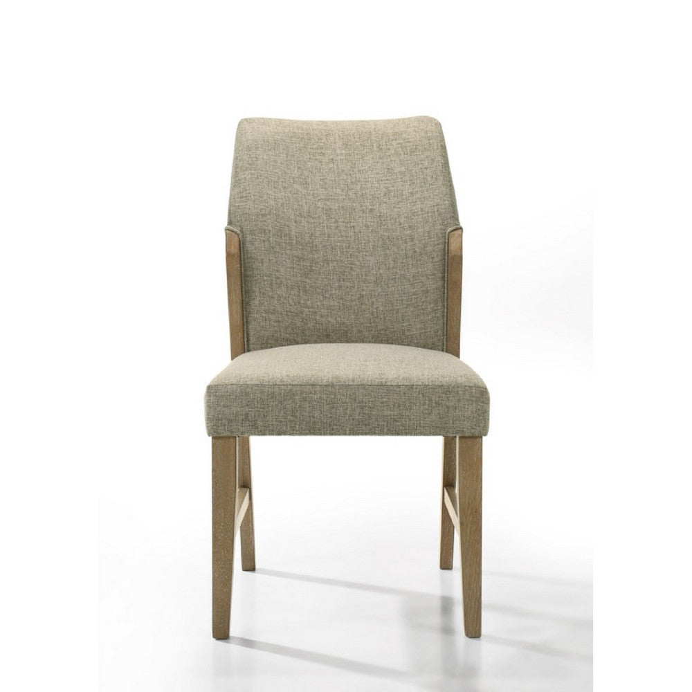 Lemy Dining Chair Set of 2, Beige Linen Upholstery, Oak Brown Finish - BM349073