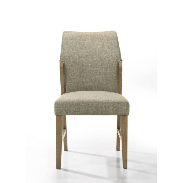 Lemy Dining Chair Set of 2, Beige Linen Upholstery, Oak Brown Finish - BM349073