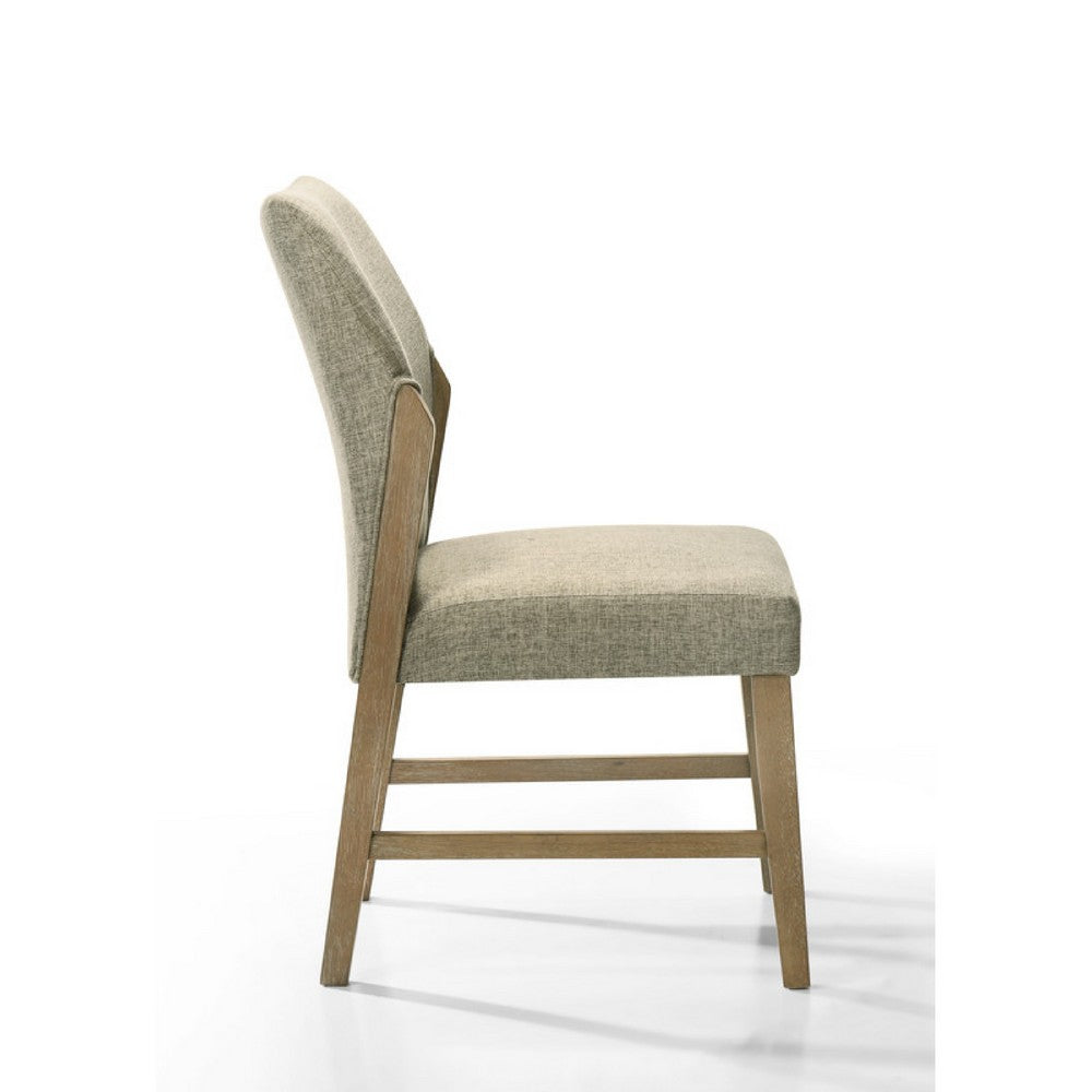 Lemy Dining Chair Set of 2, Beige Linen Upholstery, Oak Brown Finish - BM349073