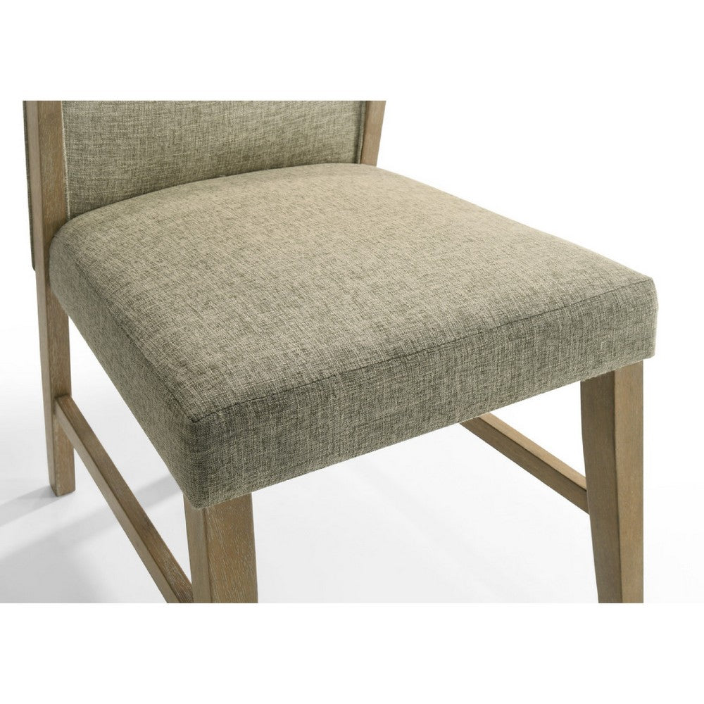 Lemy Dining Chair Set of 2, Beige Linen Upholstery, Oak Brown Finish - BM349073