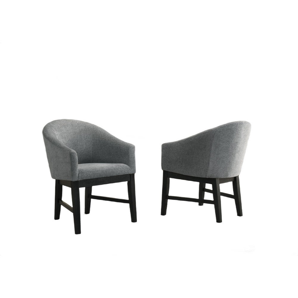 Memy Dining Chair Set of 2, Gray Upholstered Barrel Back, Black Wood - BM349074