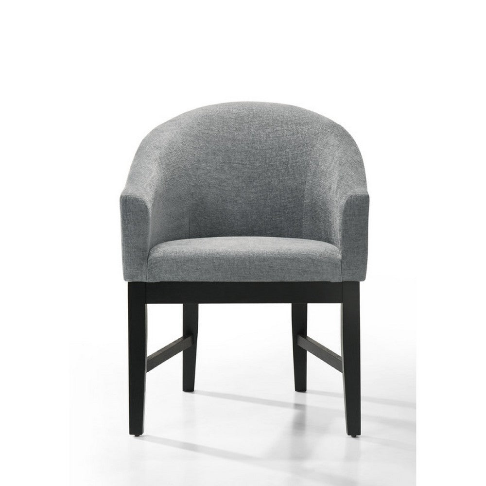 Memy Dining Chair Set of 2, Gray Upholstered Barrel Back, Black Wood - BM349074